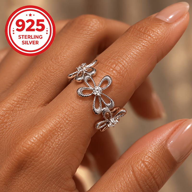 Women's 925 Sterling Silver Adjustable Five-Petal Flower Ring